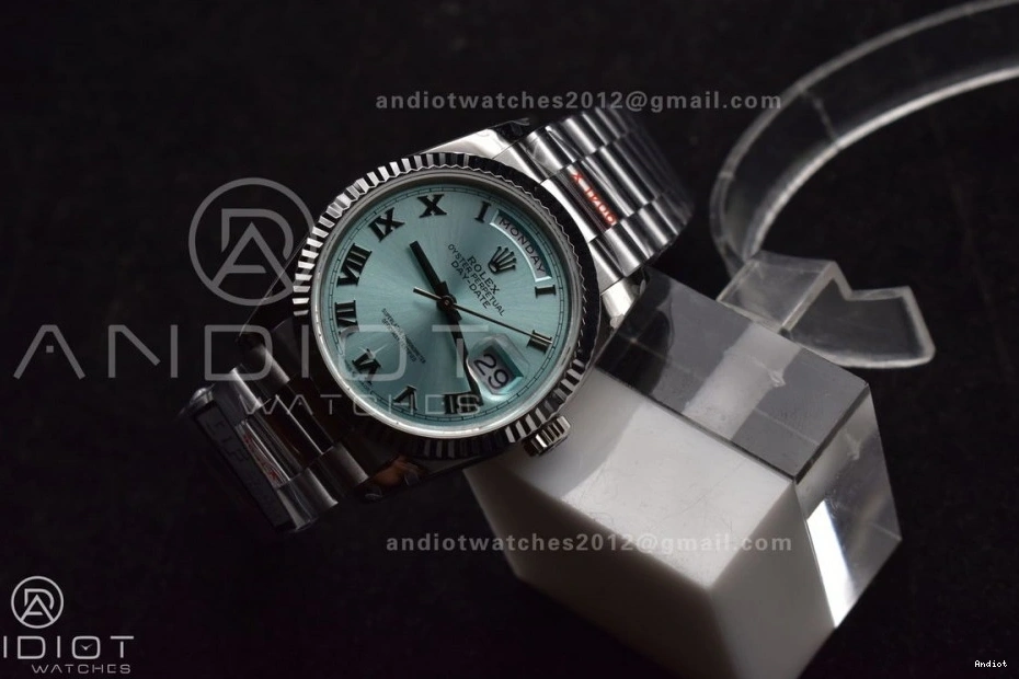 Dial President vr3255 Bracelet Best V5 QF Edition (Gain Weight) 36 Steel DayDate on Light Roman 904L SS Blue 0523